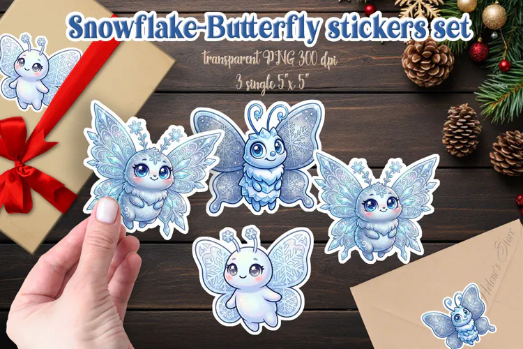 Snowflake Butterfly gifts stickers | Merry Christmas designs
