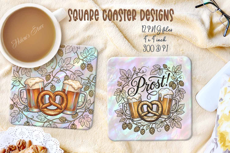 Octoberfest square coasters sublimation design png | Prost