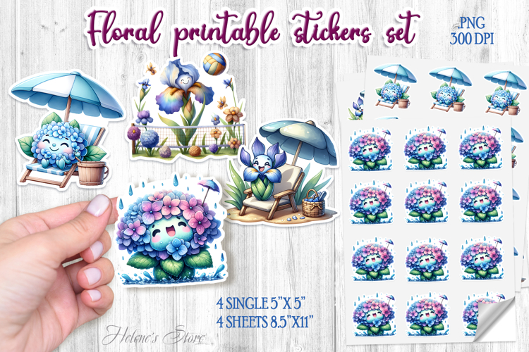 Funny flowers Sticker Design |Cute summer stickers template