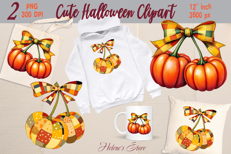 Cute Halloween pumpkin clipart |Coquette bows shirt designs