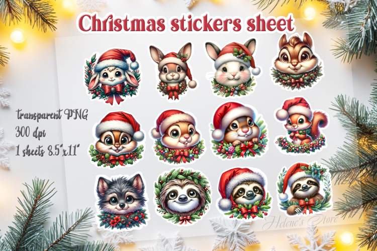 Christmas animals printables stickers sheet | Funny animals