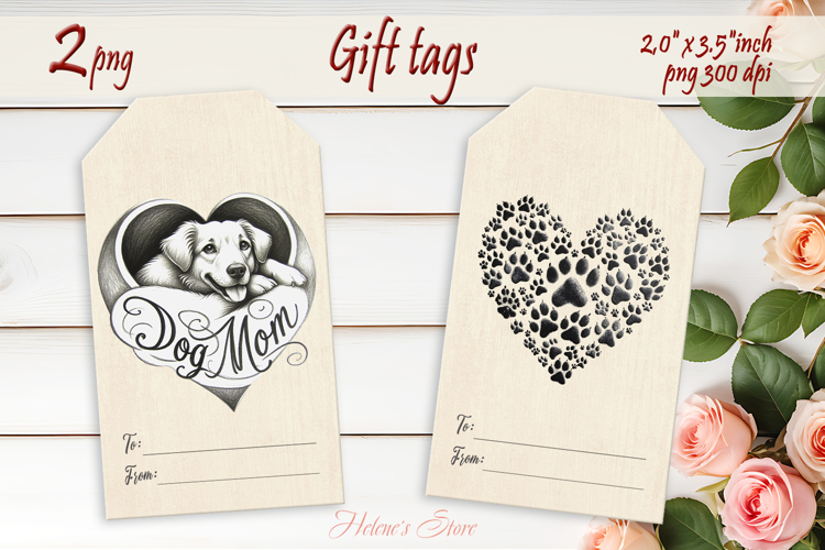 Lover dog paw Gift Tags| Scetch heart labels| Pets label png