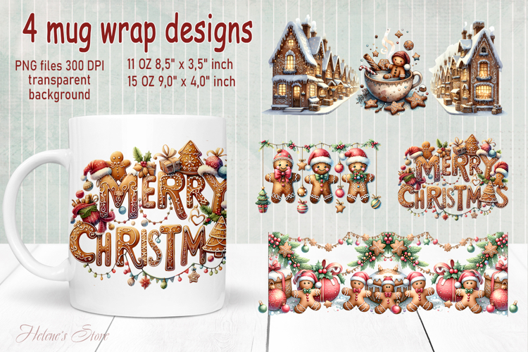 Christmas gingerbread man mug wraps sublimation designs png