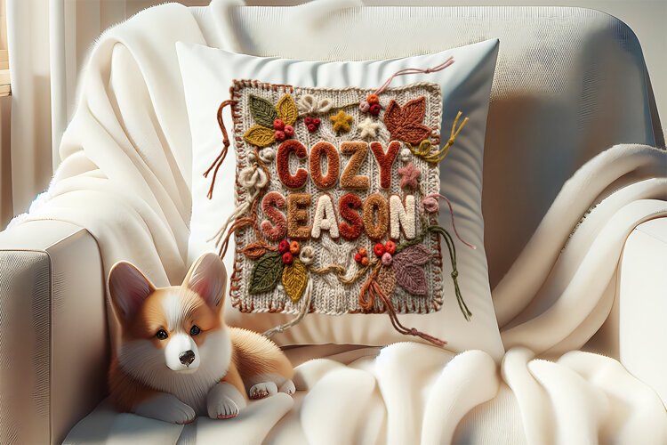 Cozy Season Chenille Embroidered Patch Puffy Autumn PNG example image 1