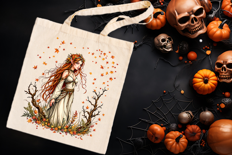Cute watercolor girl elf autumn sublimation design png