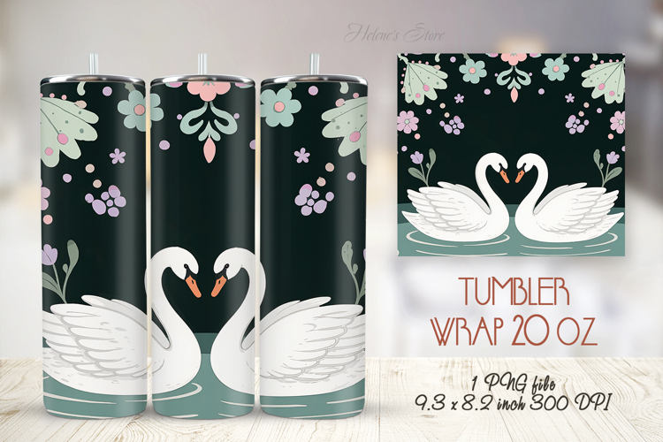 Cute pair of white swans straight tumbler 20oz wrap design