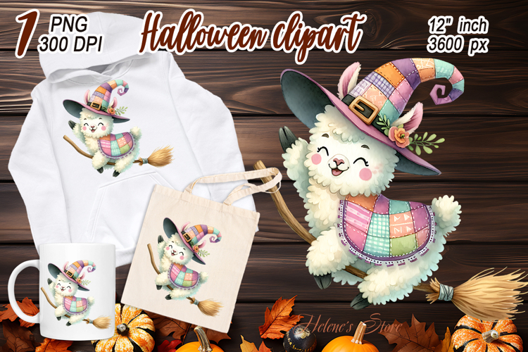 Cute Watercolor Llama Witch clipart |Fall Animals design PNG