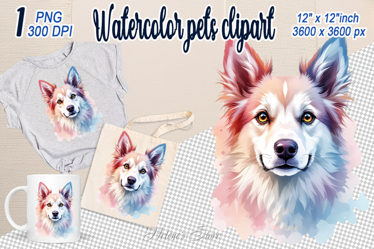 Cute watercolor dog clipart | Colorful dog design png