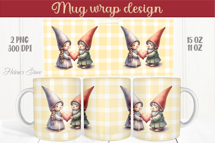 Cute gnomes with heart Mug wrap sublimation | Valentines day