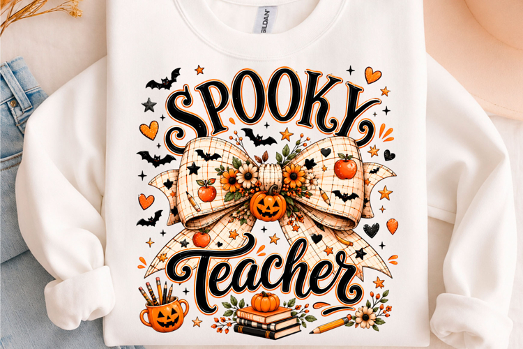 Spooky Teacher Halloween Bow PNG
