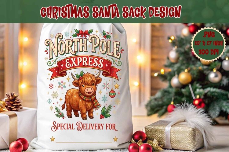Christmas Santa Sack sublimation design | Christmas Gift Bag example image 1