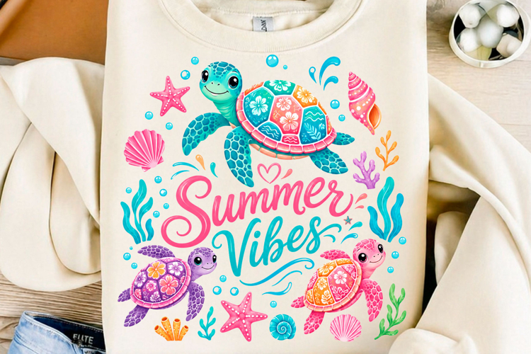 Summer Vibes Sea Turtle PNG