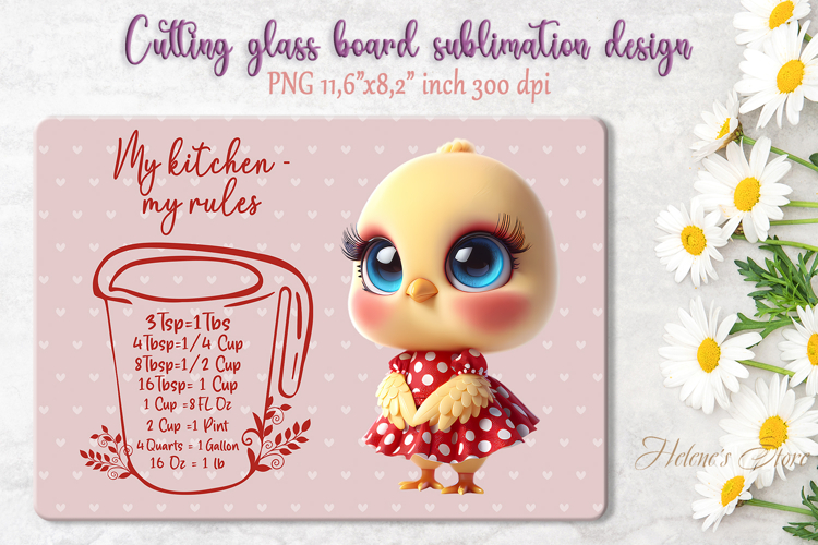 Cute chicken housewife cutting board sublimation design png