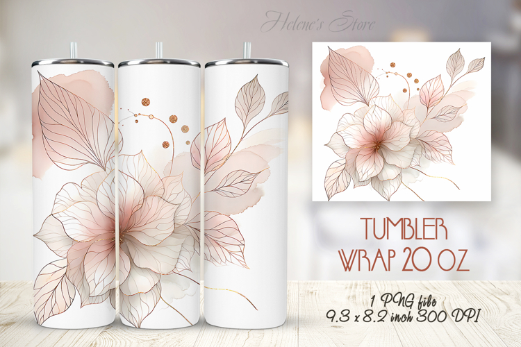 Watercolor leaves floral straight tumbler 20oz wrap designs