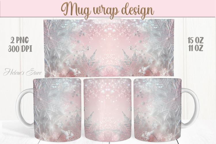 Pink Silver Christmas mug wrap png|Snowflake mug sublimation