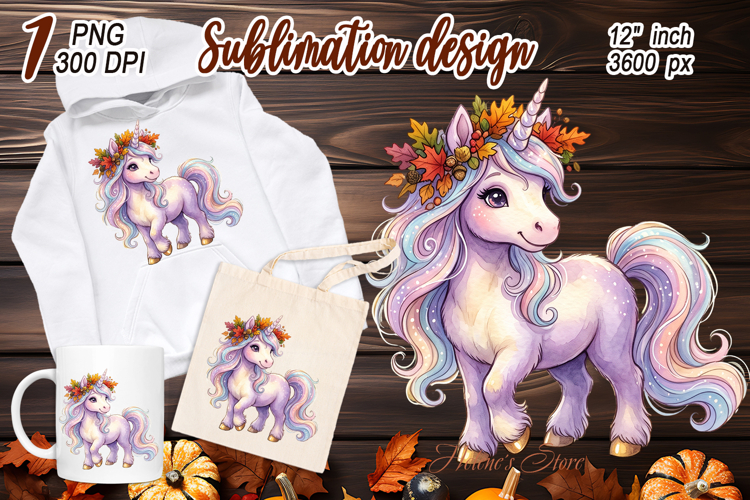 Cute Autumn Unicorn sublimation design| Fantasy fall clipart