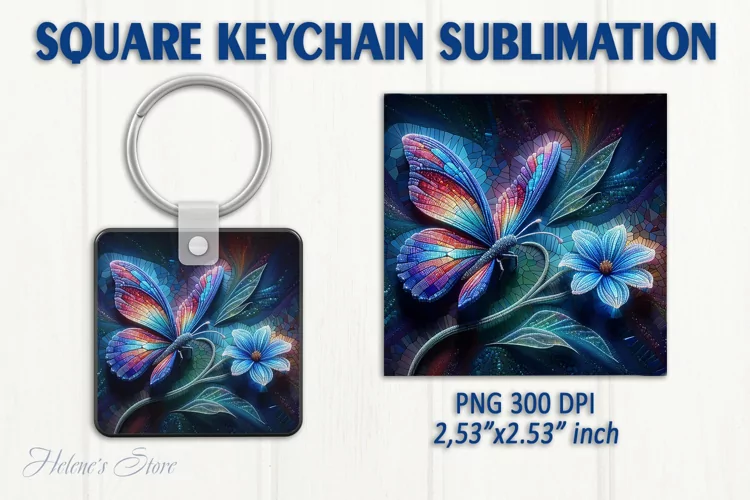 3d Crystal butterfly keychain sublimation | Square keychain
