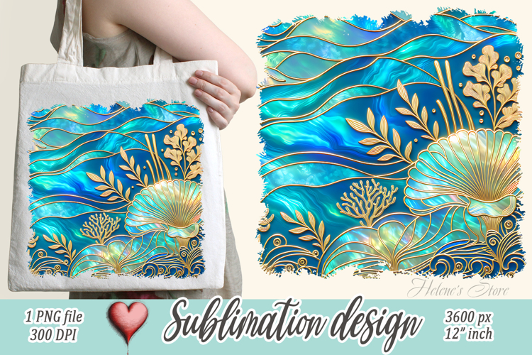 Blue ocean gold and pearl sublimation designs png | Sea life