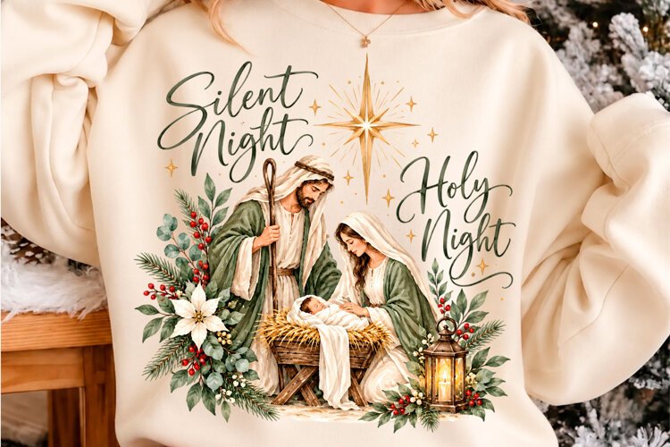 Silent Night Holy Night Nativity Christmas PNG example image 1