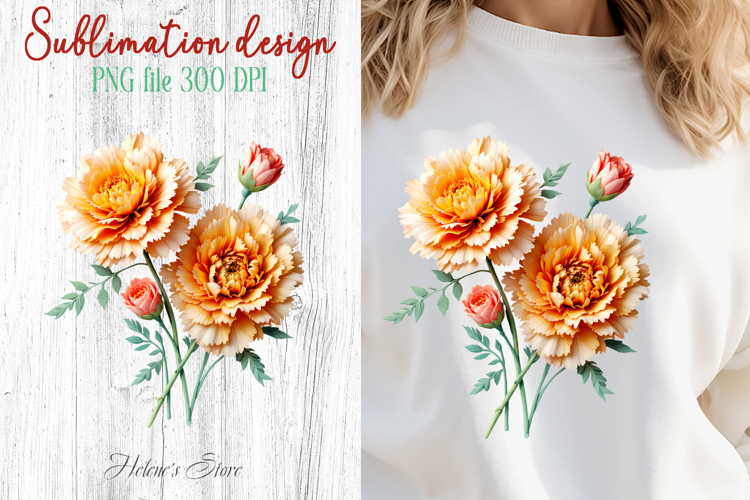 Carnations flowers sublimation design png | Floral clipart
