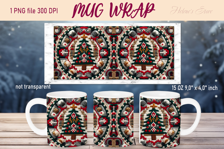 Crochet Yarn pattern Christmas mug wrap 15 oz png design