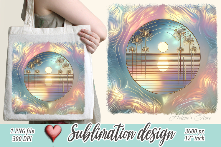 Gold summer beach palm tree sublimation designs |Pearl ocean