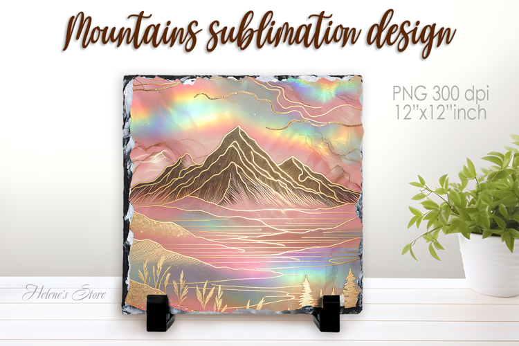 Magic mountains slate design png | Fanatsy night landscape