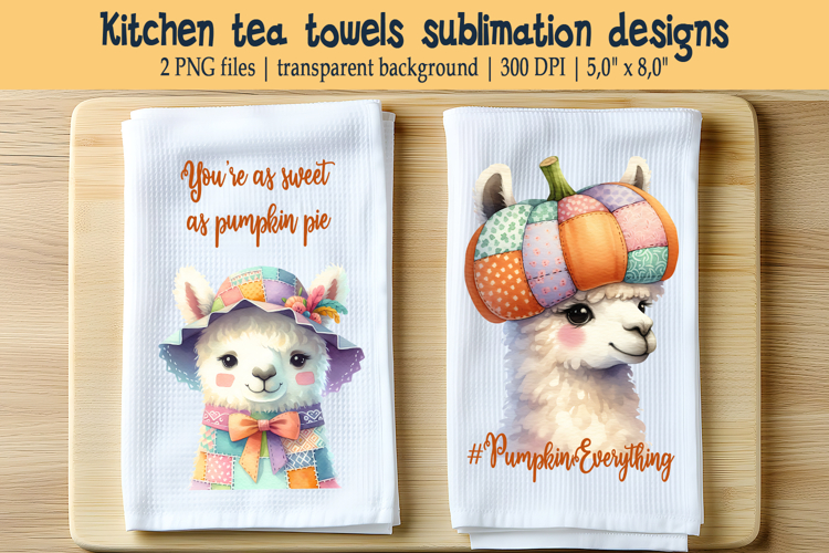 Funny hat llama and fall quote kitchen tea towel sublimation