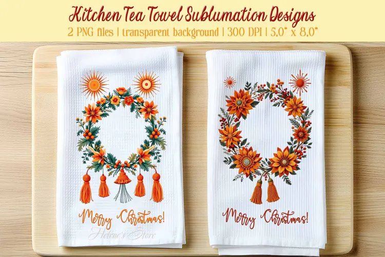 Christmas boho sublimation kitchen tea towel png |Dish towel