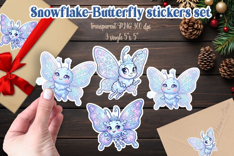 Snowflake Butterfly gifts stickers | Merry Christmas designs example image 1