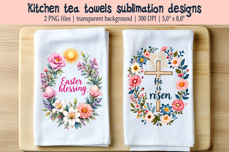 Easter wreath with flowers kitchen tea towel sublimation