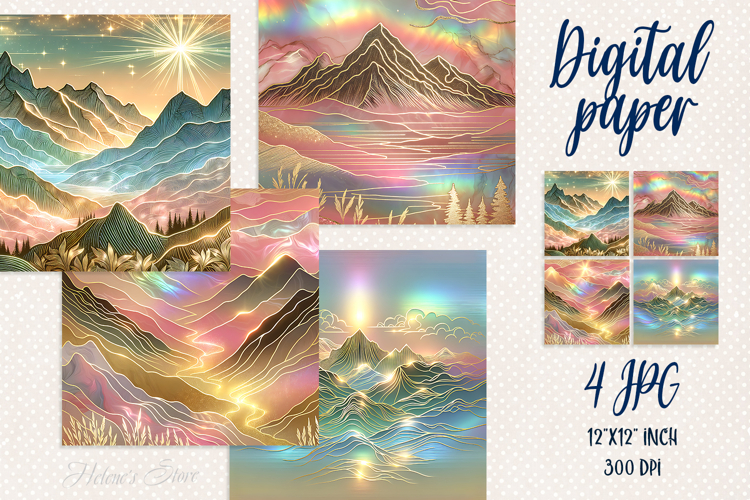 Sunrize mountains digital paper| Cute pink scrap booking