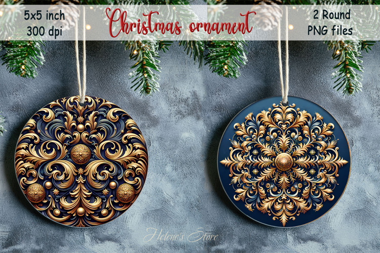 Christmas vintage round ornament sublimation designs PNG