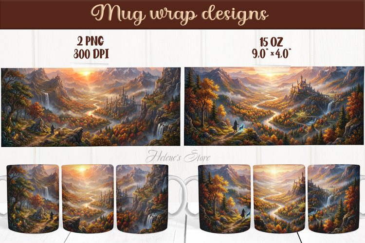Fantasy Mountains mug wrap sublimation png|Magical mug wraps