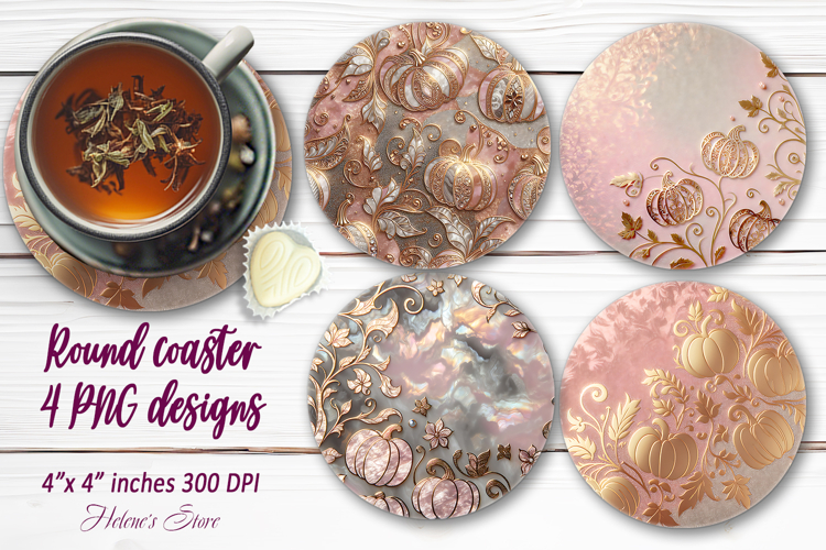 Gold and pink pattern round coaster sublimation designs png
