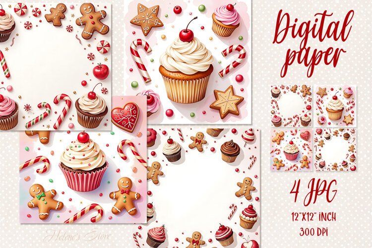 Cute Christmas Sweets Pattern digital papers scrapbooking example image 1