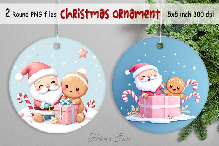 Funny Santa Claus and Gingerbread man Christmas ornament png example image 1