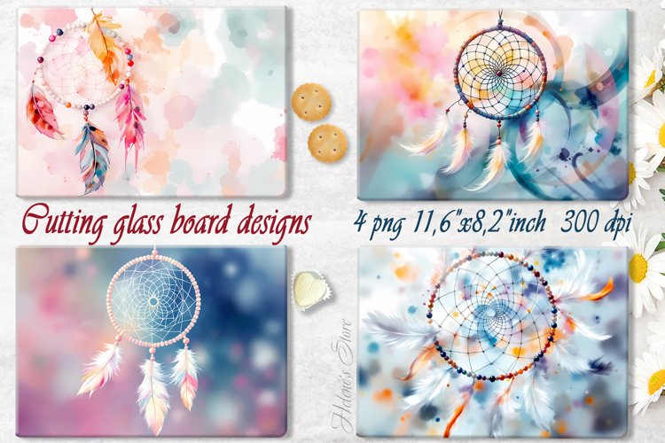 Boho dreamcatcher kitchen glass cutting board sublimation