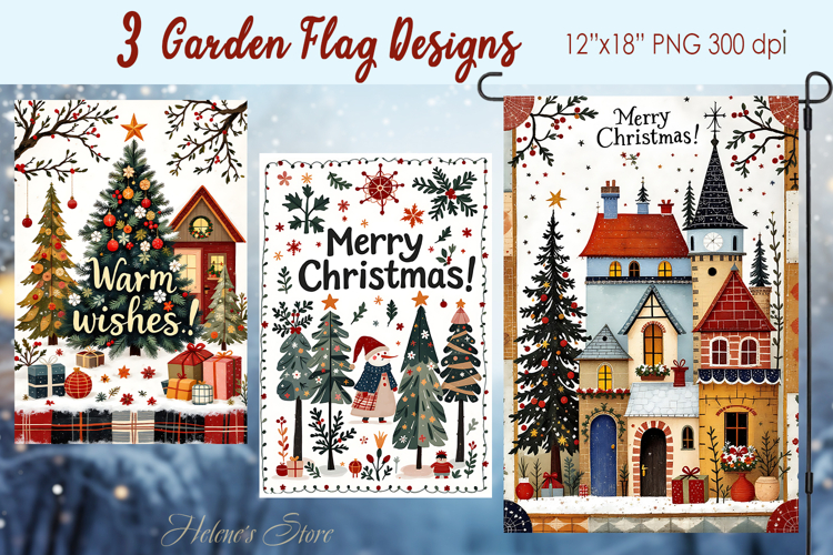 Merry Christmas Patchwork Garden Flag Sublimation design png