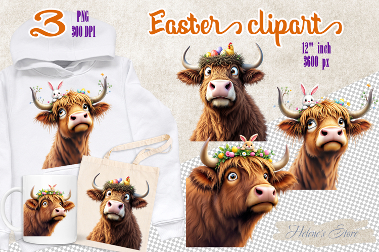 Easter highland cows Sublimation designs | Farmhouse clipart