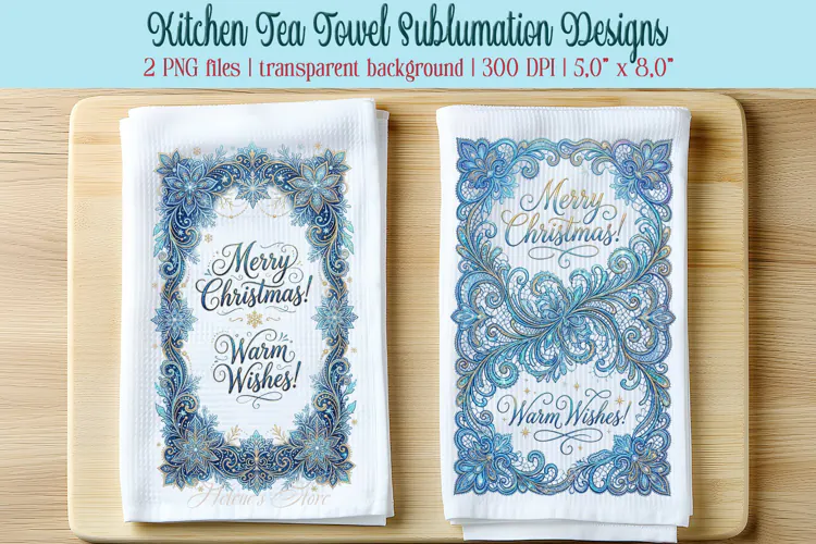 Merry Christmas kitchen tea towel sublimation designs png