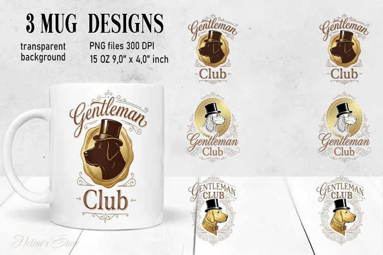 Gentlemen Club Dog mug wrap sublimation 15 oz |British Style