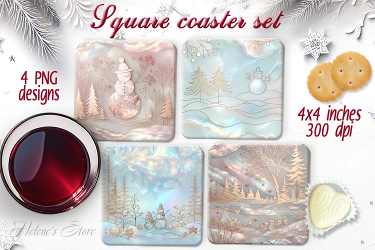 Cute Christmas Pastel square coaster sublimation designs png