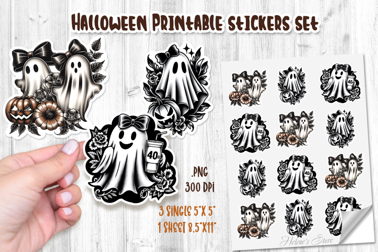 Halloween Ghost Stickers Printable design | Cute Spooky PNG
