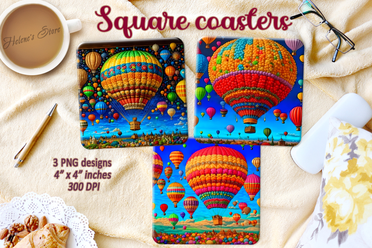 Hot Air Balloon coaster| Square coasters Sublimation Design