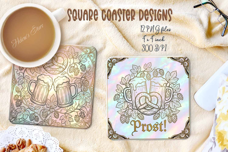 Octoberfest square coasters sublimation design png | Prost