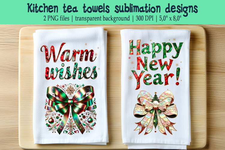 Christmas Coquette bows sublimation kitchen tea towel png