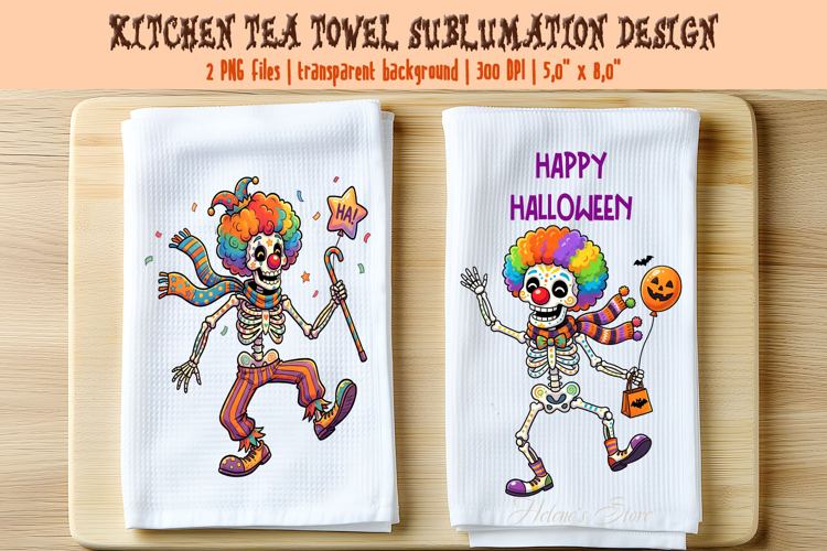 Funny Halloween Clown Skeleton kitchen towel designs PNG