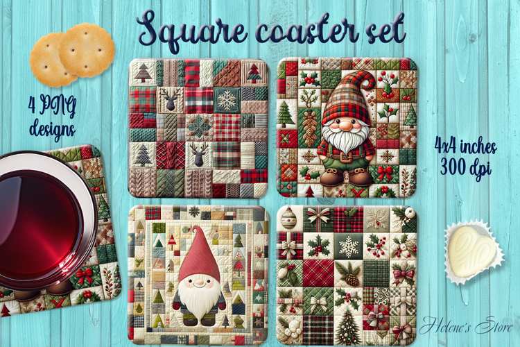 Rustic Christmas Patchwork square coasters wrap sublimation