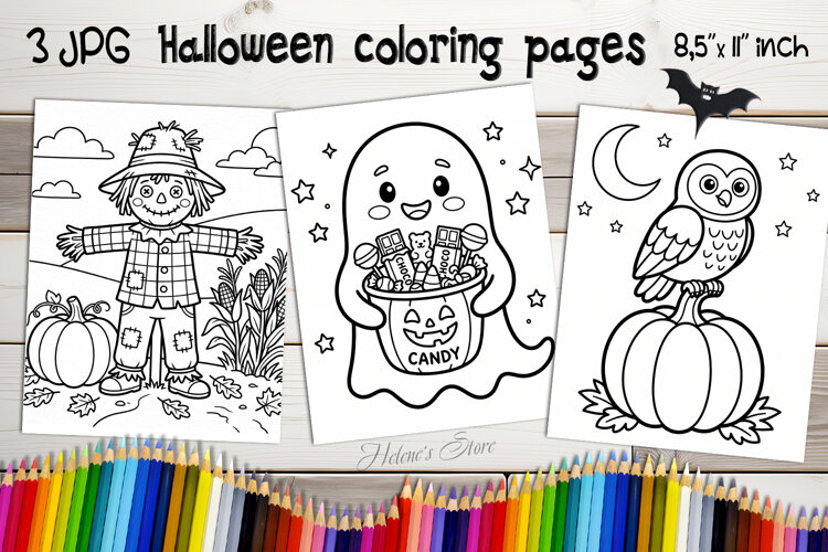 Cute Halloween Coloring Pages | Kids Coloring Book Print example image 1